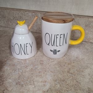 Rae Dunn Honey pot and Queen Bee Coffee Mug